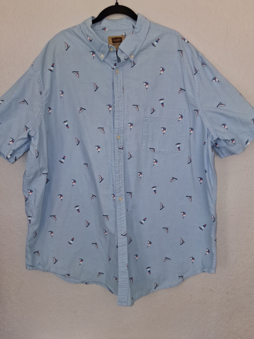 The Foundry Supply Co 3XLT Mens Blue Sailboat Print Short Sleeve Shirt Cotton